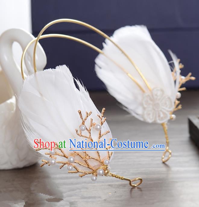 Top Grade Handmade Chinese Classical Hair Accessories Princess Wedding Feather Hair Clasp Hair Stick Headband Bride Headwear for Women