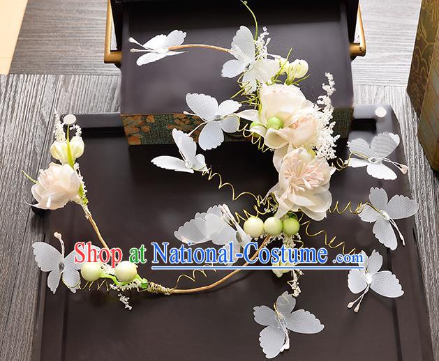 Top Grade Handmade Chinese Classical Hair Accessories Princess Wedding Butterfly Flower Hair Clasp Hair Stick Headband Bride Headwear for Women