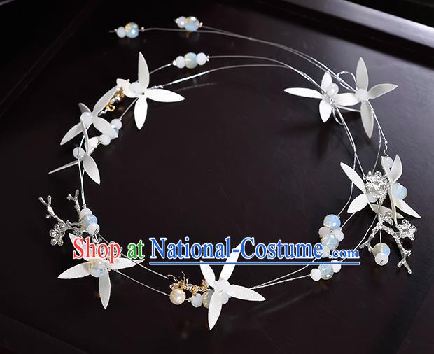 Top Grade Handmade Chinese Classical Hair Accessories Princess Wedding White Flower Hair Clasp Hair Stick Headband Bride Headwear for Women