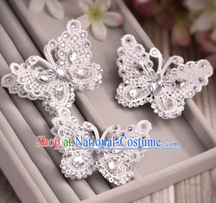 Top Grade Handmade Chinese Classical Hair Accessories Princess Wedding Lace Butterfly Hair Claw Hair Stick Bride Headwear for Women