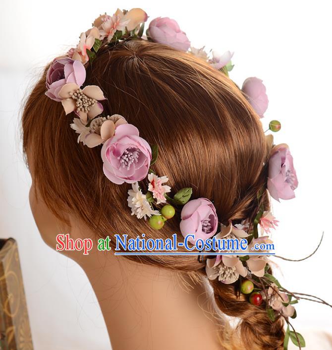 Top Grade Handmade Chinese Classical Hair Accessories Princess Wedding Purple Flowers Hair Clasp Headband Bride Headwear for Women