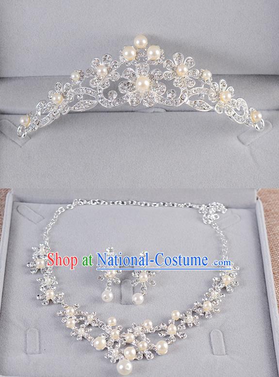 Top Grade Handmade Chinese Classical Jewelry Accessories Queen Wedding Crystal Pearls Royal Crown Tassel Earrings and Necklace Bride Ornaments for Women