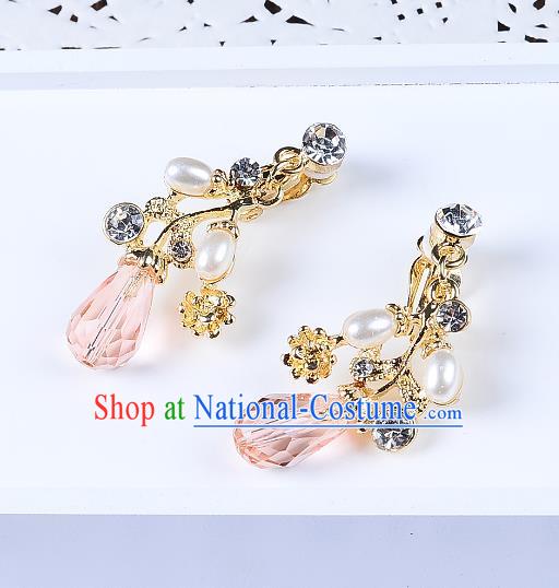 Top Grade Handmade Chinese Classical Jewelry Accessories Queen Wedding Pink Crystal Pearls Tassel Earrings Bride Eardrop for Women