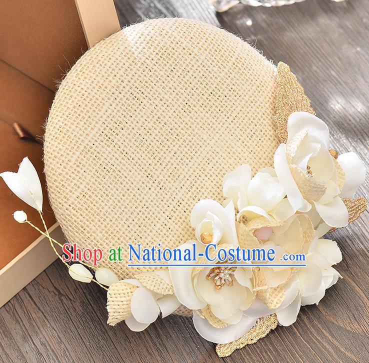 Top Grade Handmade Chinese Classical Hair Accessories Princess Wedding Beige Flower Hat Top Hat Bride Headwear for Women