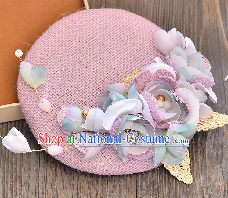 Top Grade Handmade Chinese Classical Hair Accessories Princess Wedding Purple Flower Hat Top Hat Bride Headwear for Women