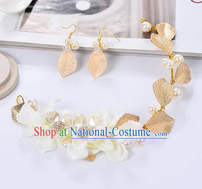 Top Grade Handmade Chinese Classical Jewelry Accessories Queen Wedding Golden Leaf Necklace and Earrings Bride Eardrop for Women