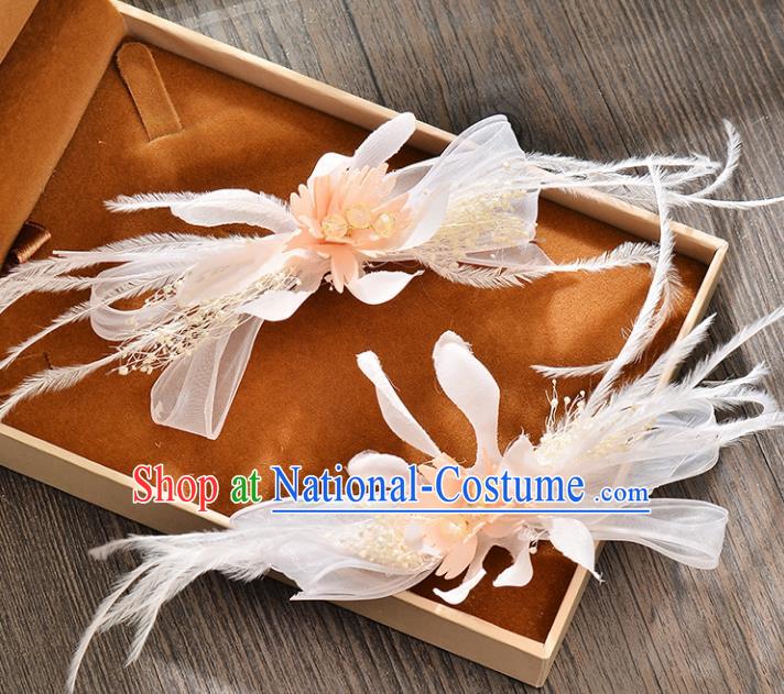 Top Grade Handmade Chinese Classical Hair Accessories Princess Wedding Pink Feather Hair Claw Hair Stick Bride Headwear for Women