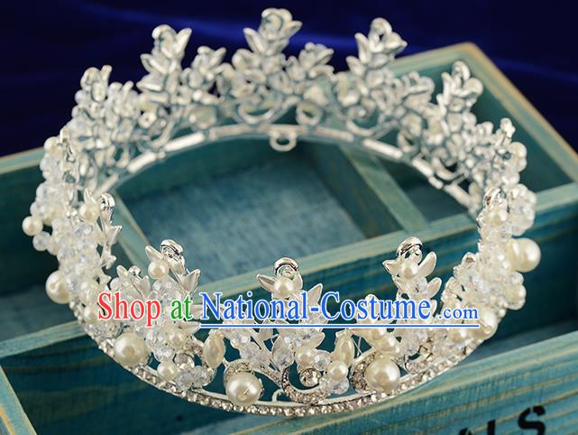 Top Grade Handmade Hair Accessories Baroque Style Wedding Pearls Crystal Royal Crown, Bride Princess Hair Kether Jewellery Round Imperial Crown for Women