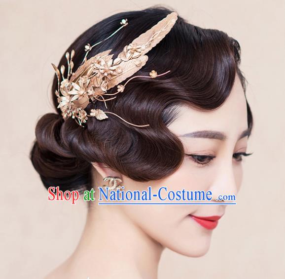 Top Grade Handmade Chinese Classical Hair Accessories Princess Wedding Golden Hair Claw Hair Stick Bride Headwear for Women