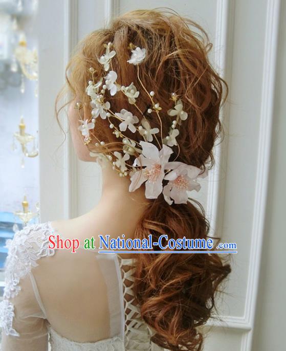 Top Grade Handmade Chinese Classical Hair Accessories Princess Wedding Pink Flowers Hair Stick Bride Headwear for Women