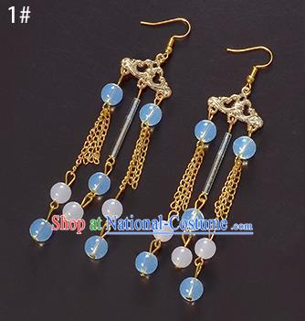 Top Grade Handmade Chinese Classical Jewelry Accessories Xiuhe Suit Wedding Blue Beads Tassel Earrings Bride Eardrop for Women