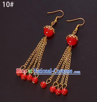 Top Grade Handmade Chinese Classical Jewelry Accessories Xiuhe Suit Wedding Ancient Costume Red Beads Tassel Earrings Bride Hanfu Eardrop for Women