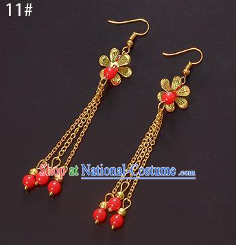 Top Grade Handmade Chinese Classical Jewelry Accessories Xiuhe Suit Wedding Ancient Costume Golden Tassel Earrings Bride Hanfu Eardrop for Women