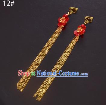 Top Grade Handmade Chinese Classical Jewelry Accessories Xiuhe Suit Wedding Ancient Costume Red Flower Golden Tassel Earrings Bride Hanfu Eardrop for Women