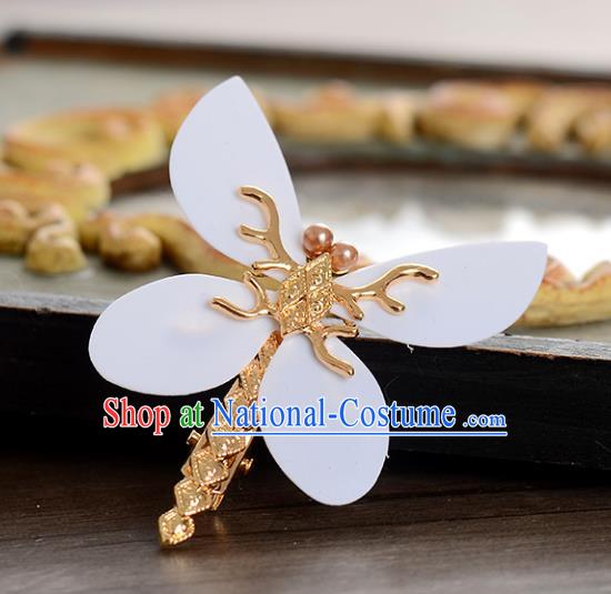 Top Grade Handmade Chinese Classical Hair Accessories Princess Wedding White Dragonfly Hair Stick Hair Claw Bride Headwear for Women