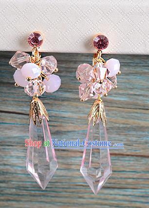 Top Grade Handmade Chinese Classical Jewelry Accessories Wedding Pink Crystal Tassel Earrings Bride Hanfu Eardrop for Women