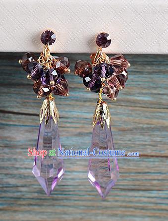 Top Grade Handmade Chinese Classical Jewelry Accessories Wedding Purple Crystal Tassel Earrings Bride Hanfu Eardrop for Women