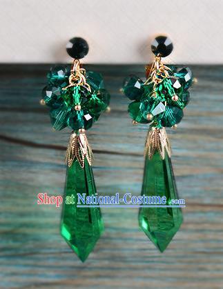 Top Grade Handmade Chinese Classical Jewelry Accessories Wedding Green Crystal Tassel Earrings Bride Hanfu Eardrop for Women