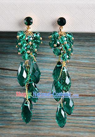 Top Grade Handmade Chinese Classical Jewelry Accessories Wedding Crystal Green Beads Tassel Earrings Bride Hanfu Eardrop for Women