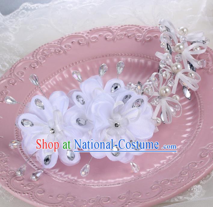 Top Grade Handmade Chinese Classical Hair Accessories Princess Wedding Xiuhe Suit White Flowers Hair Stick Bride Headband Headwear for Women