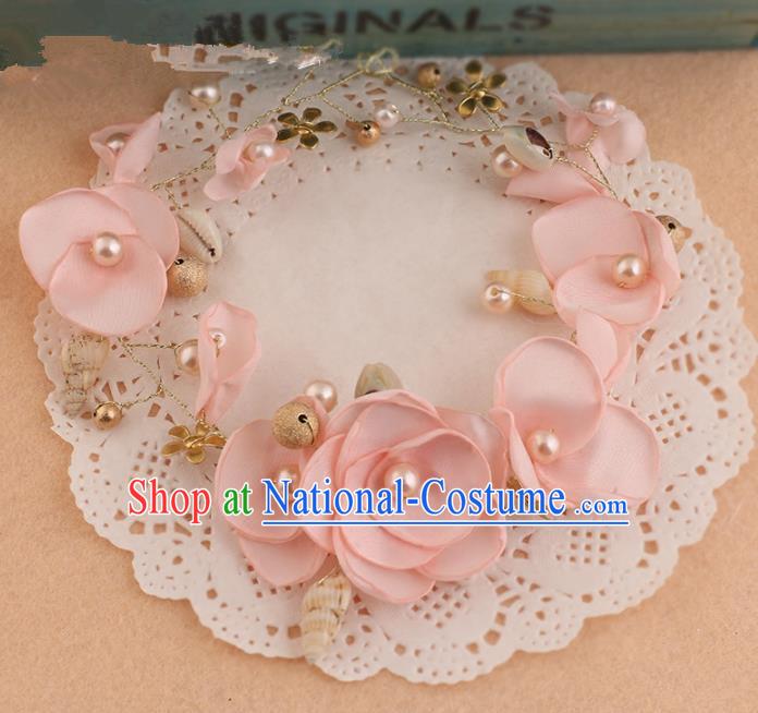 Top Grade Handmade Chinese Classical Hair Accessories Princess Wedding Baroque Pink Silk Flowers Hair Clasp Bride Headband Headwear for Women