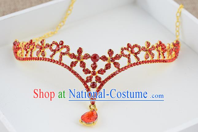 Top Grade Handmade Hair Accessories Baroque Luxury Red Crystal Forehead Ornament, Bride Wedding Hair Kether Jewellery Princess Imperial Crown for Women