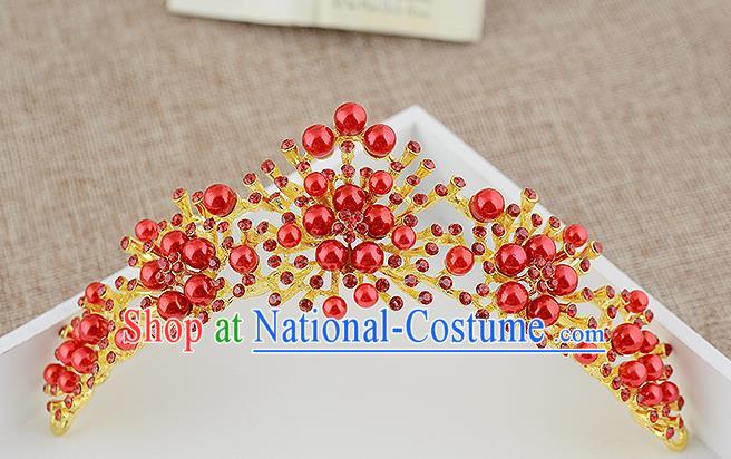 Top Grade Handmade Hair Accessories Baroque Luxury Red Beads Hair Comb, Bride Wedding Hair Kether Jewellery Princess Imperial Crown for Women