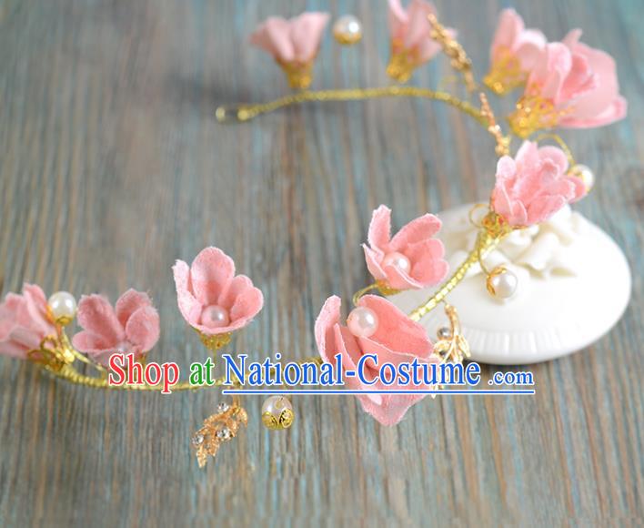 Top Grade Handmade Chinese Classical Hair Accessories Princess Wedding Baroque Pink Flowers Pearl Hair Clasp Bride Headband Headwear for Women