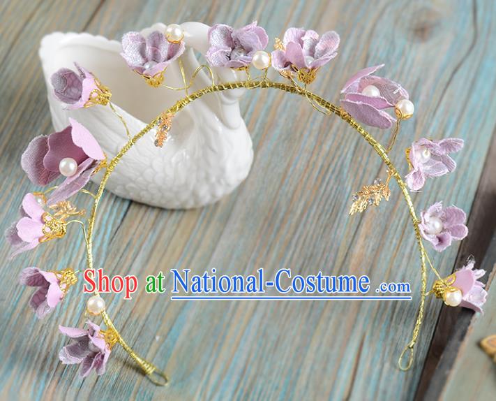 Top Grade Handmade Chinese Classical Hair Accessories Princess Wedding Baroque Purple Flowers Pearl Hair Clasp Bride Headband Headwear for Women