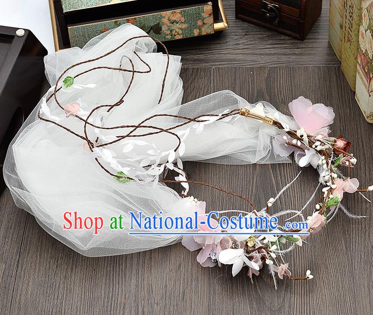 Top Grade Handmade Chinese Classical Hair Accessories Princess Wedding Baroque Pink Flowers Garland Hair Clasp Bride Headband for Women