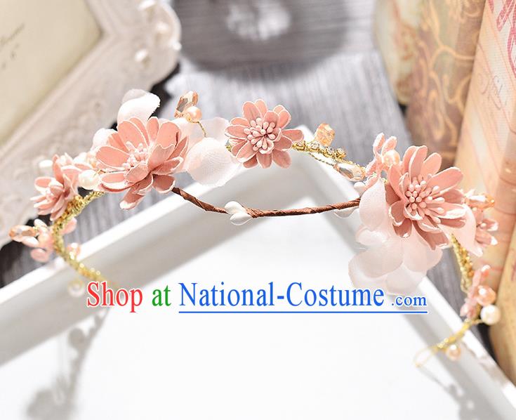 Top Grade Handmade Chinese Classical Hair Accessories Princess Wedding Baroque Pink Flowers Garland Hair Clasp Bride Headband for Women