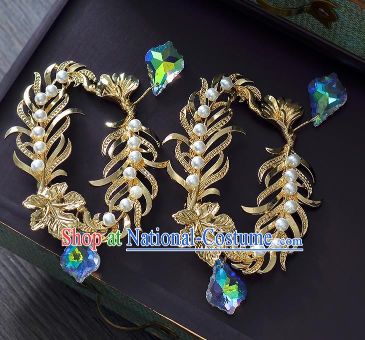 Top Grade Handmade Chinese Classical Hair Accessories Princess Wedding Baroque Golden Hair Claw Bride Headband for Women