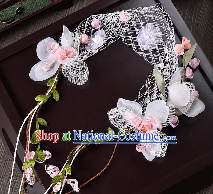 Top Grade Handmade Chinese Classical Hair Accessories Princess Wedding Baroque Pink Flowers Veil Hair Clasp Bride Headband for Women