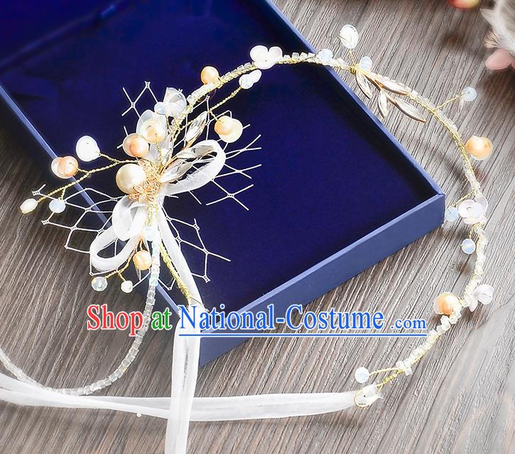 Top Grade Handmade Chinese Classical Hair Accessories Princess Wedding Baroque Beads Bowknot Hair Clasp Bride Headband for Women