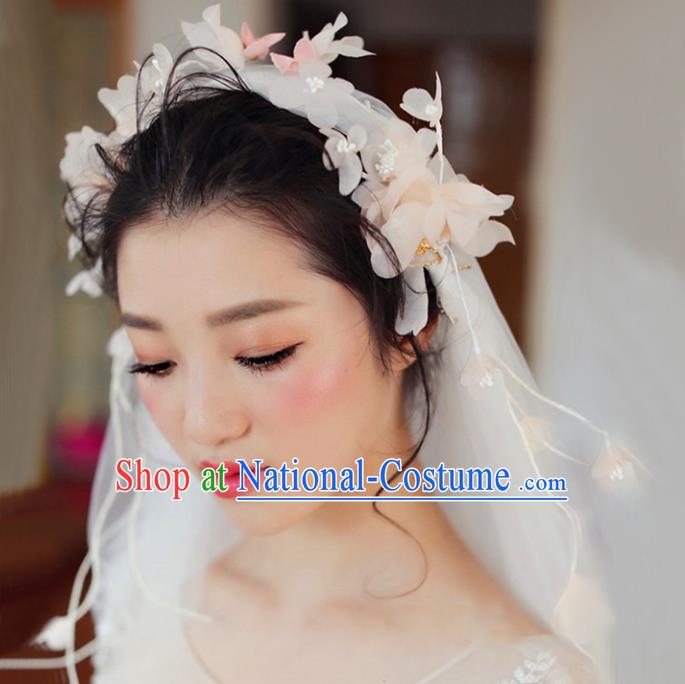 Top Grade Handmade Chinese Classical Hair Accessories Princess Wedding Baroque Pink Flowers Veil Hair Clasp Bride Headband for Women