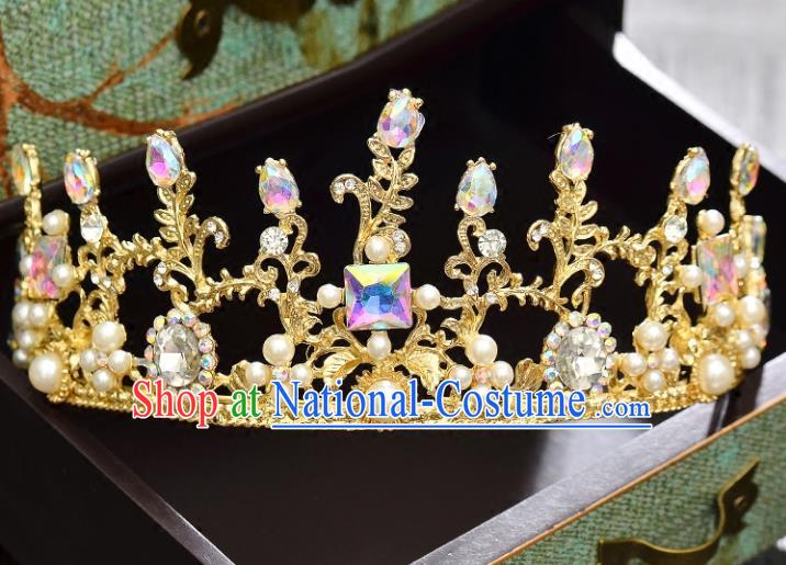 Top Grade Handmade Hair Accessories Baroque Style Palace Princess Wedding Crystal Pearls Vintage Royal Crown, Bride Hair Kether Jewellery Imperial Crown for Women