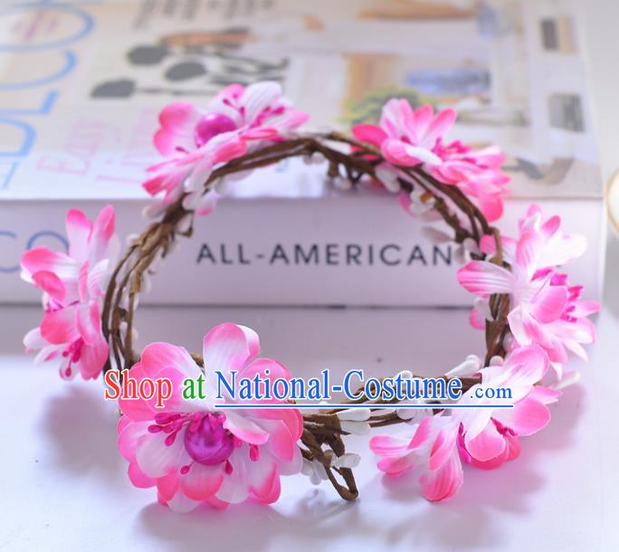 Top Grade Handmade Chinese Classical Hair Accessories Princess Wedding Baroque Pink Flowers Garland Hair Clasp Headband Bride Headband for Women