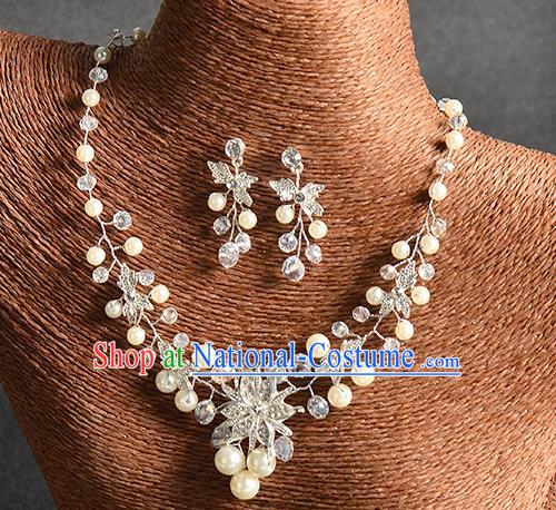 Top Grade Handmade Chinese Classical Full Dress Jewelry Accessories Wedding Tassel Pearls Crystal Necklace and Earrings Bride Hanfu Headgear for Women