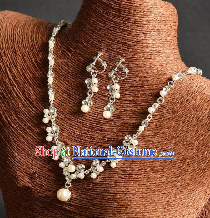 Top Grade Handmade Chinese Classical Full Dress Jewelry Accessories Wedding Tassel Pearls Crystal Necklace and Earrings Bride Hanfu Headgear for Women