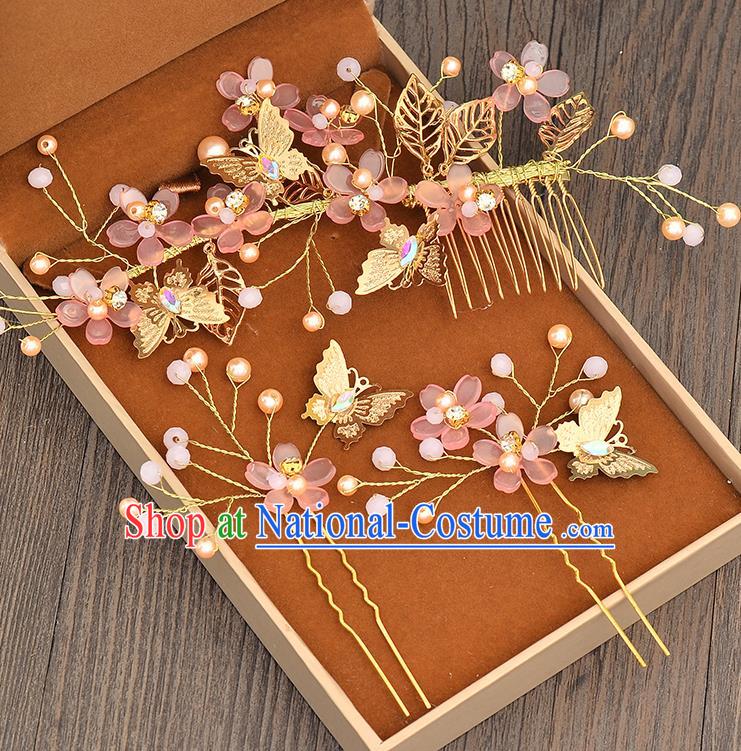 Top Grade Handmade Chinese Classical Hair Accessories Princess Wedding Baroque Pink Flowers Hair Clasp Hairpins Headband Bride Headwear for Women