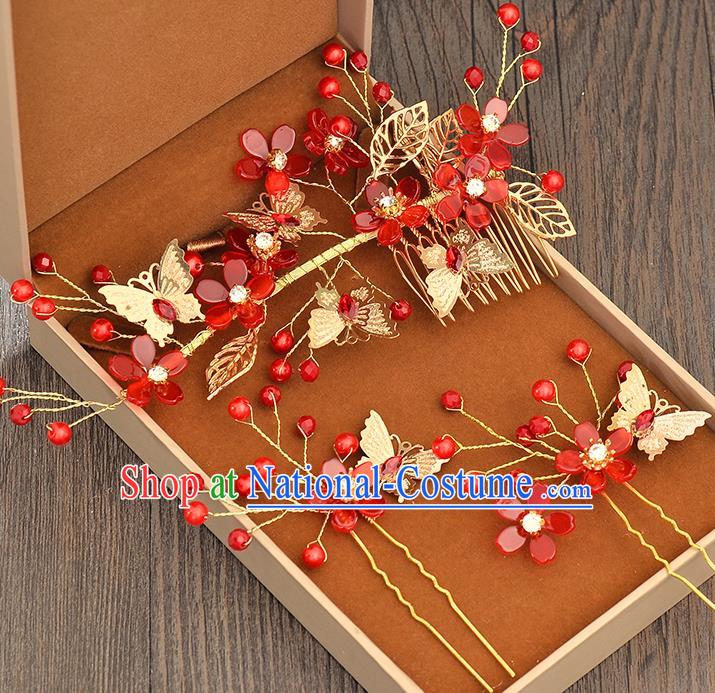 Top Grade Handmade Chinese Classical Hair Accessories Princess Wedding Baroque Red Flowers Hair Clasp Hairpins Headband Bride Headwear for Women