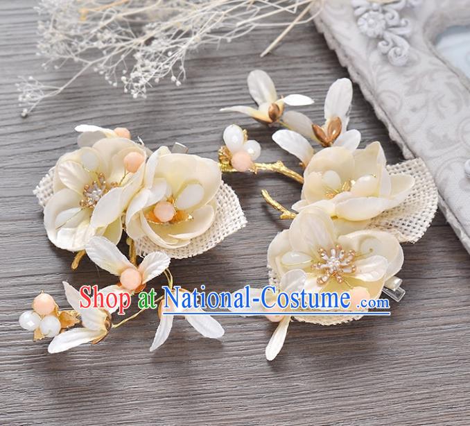 Top Grade Handmade Chinese Classical Hair Accessories Princess Wedding Baroque Beige Flower Hair Claw Headband Bride Headwear for Women