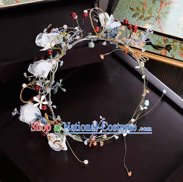 Top Grade Handmade Chinese Classical Hair Accessories Princess Wedding Baroque White Silk Flower Garland Hair Clasp Bride Headband Headwear for Women