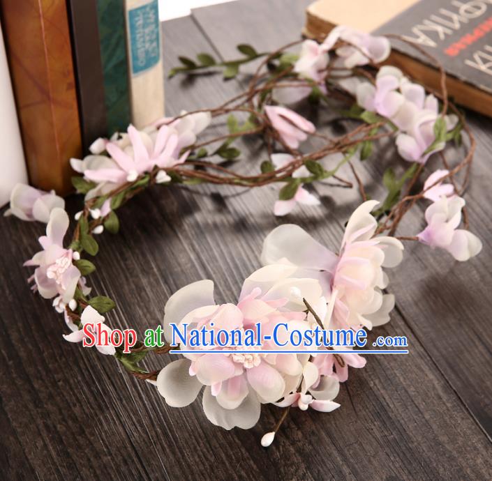 Top Grade Handmade Chinese Classical Hair Accessories Princess Wedding Baroque Hair Clasp Bride Pink Silk Flowers Headband Headwear for Women