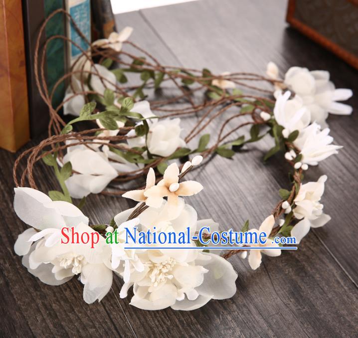 Top Grade Handmade Chinese Classical Hair Accessories Princess Wedding Baroque Hair Clasp Bride Beige Silk Flowers Headband Headwear for Women