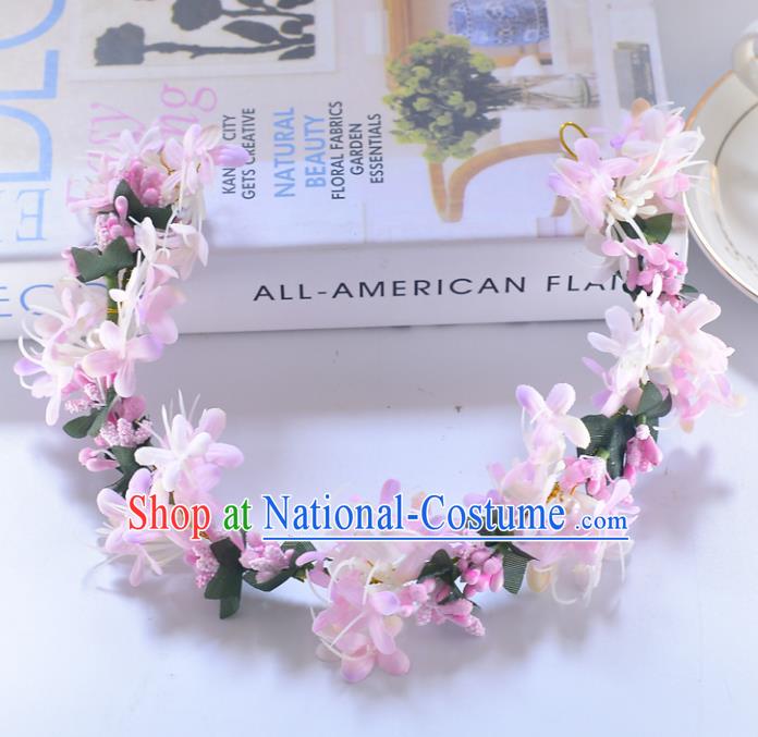 Top Grade Handmade Chinese Classical Hair Accessories Princess Wedding Baroque Pink Flower Garland Hair Clasp Headband Bride Headwear for Women