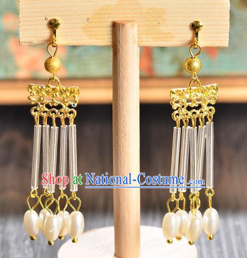 Top Grade Handmade Chinese Classical Full Dress Jewelry Accessories Wedding Tassel Pearls Earrings Bride Hanfu Eardrop for Women