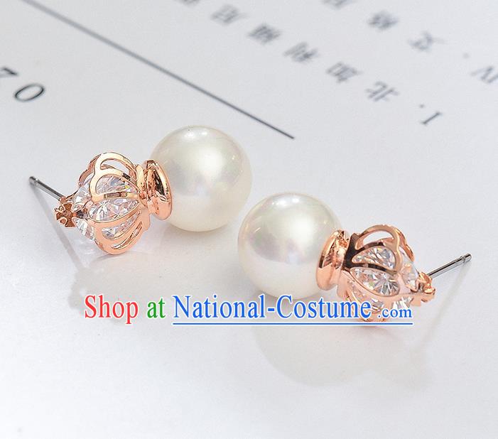 Top Grade Handmade Chinese Classical Jewelry Accessories Wedding Pearls Crown Earrings Bride Hanfu Eardrop for Women