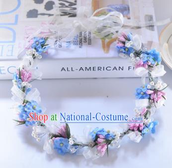 Top Grade Handmade Chinese Classical Hair Accessories Princess Wedding Baroque Blue Flower Garland Hair Clasp Headband Bride Headwear for Women