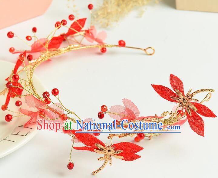 Top Grade Handmade Chinese Classical Hair Accessories Princess Wedding Baroque Red Dragonfly Garland Hair Clasp Headband Bride Headband for Women